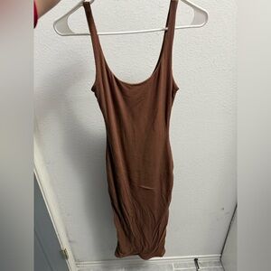 Brown Tank Ribbed Bodycon Dress